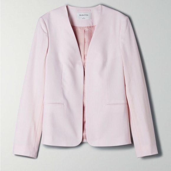 Aritzia Jackets & Blazers - Aritzia Babaton Sz 0 Lexia Light Pink Tailored Open Front Wool Blazer
